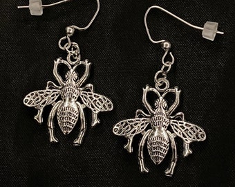 Fly Earrings, Fly Jewelry, Winged Insect,  Bee Earrings, Insect Earrings, Silver Bee, Honey Bee, Bumble Bee, Insect Jewelry, Bee Jewelry