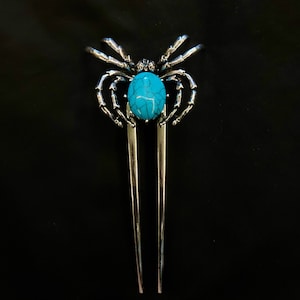 Spider Hair Fork, Turquoise Spider, Goth Hair Fork, Turquoise Hair Fork, Spider Jewelry, Arachnid Hair Fork, Entomology Hair Fork