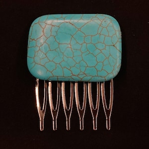 Turquoise Comb, Turquoise Hair Comb, Turquoise Hair, Turquoise Stone, Blue Silver, Natural Stone, Silver Hair Fork, Something Blue