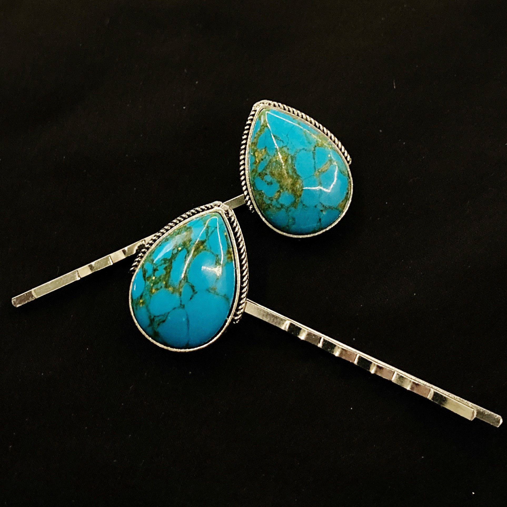 Turquoise Hair Pins, Copper Turquoise, Turquoise Glass, Blue  display picture 3