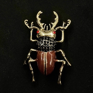 Brown Beetle, Beetle Brooch, Insect Brooch, Stag Beetle, Pinching Beetle, Pincer Beetle, Gold Beetle, Beetle Jewelry, Beetle Pin