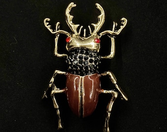 Brown Beetle, Beetle Brooch, Insect Brooch, Stag Beetle, Pinching Beetle, Pincer Beetle, Gold Beetle, Beetle Jewelry, Beetle Pin