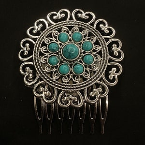 Turquoise Comb, Turquoise Hair Comb, Turquoise Hair, Faux Turquoise, Blue Silver, Faux Turquoise, Southwestern, Something Blue