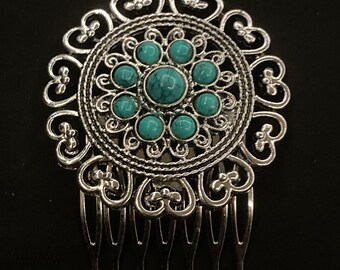 Antique Silver Tortoise Shell Comb and Case Adorned With  display picture 3