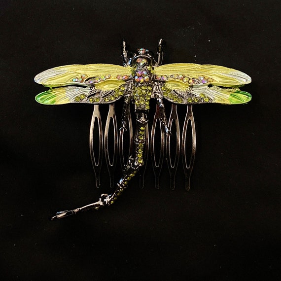 Dragonfly Hair Comb, Articulated Tail, Yellow Dragonfly  display picture 1