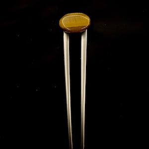 Tigers Eye Hair Fork, Tigers Eye Jewelry, Yellow Reddish Brown, Metal Hair Fork, U Shaped, Gold Hair Pin, Strength Self Confidence