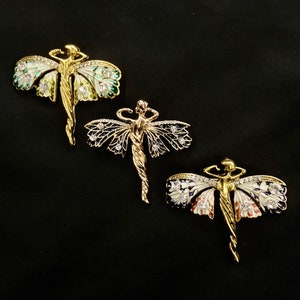 Nymph Brooch, Fairy Brooch, Faerie Brooch, Gold Fairy, Gold Nymph, Forrest Nymph, Black Fairy, Fairy Jewelry, Fairy Pin, Faerie Pin
