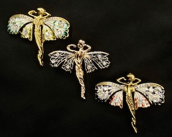 Broche de ninfa, broche de hada, broche de hada, hada dorada, ninfa dorada, ninfa del bosque, hada negra, joyería de hadas, broche de hada, broche de hada
