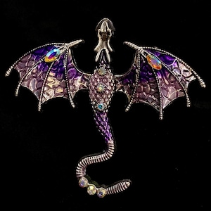 Dragon Brooch, Dragon Pin, Purple Dragon, Pink Dragon, Silver Dragon, Dragon Jewelry, Mythical Creature, Dragon Wings, Mens Brooch
