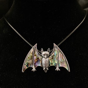 Bat Necklace, Abalone Bat, Bat Pendant, Goth Necklace, Gothic Necklace, Wing Necklace, Bat Wing, Vampire Jewelry, Bat Jewelry