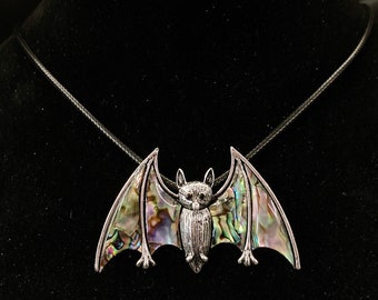 Bat Necklace, Abalone Bat, Bat Pendant, Goth Necklace, Gothic Necklace, Wing Necklace, Bat Wing, Vampire Jewelry, Bat Jewelry