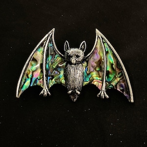 Bat Brooch, Abalone Bat, Bat Pin, Goth Pin, Gothic Brooch, Wing Brooch, Bat Wing, Vampire Jewelry, Bat Jewelry