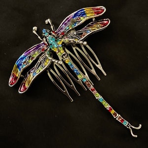 Dragonfly Hair Comb, Articulated Tail, Rainbow Dragonfly, Jeweled Hair Comb, Jeweled Dragonfly, Sparkling Dragonfly, Colorful Dragonfly