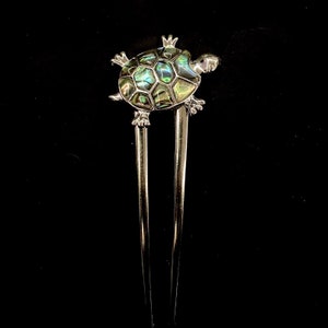 Turtle Hair Fork, Tortoise Hair Fork, Abalone Turtle, Animal Hair Fork, Shell Hair Fork, Turtle Jewelry, Tortoise Jewelry, Silver Turtle