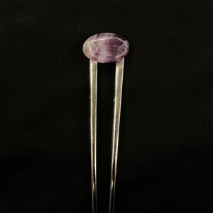 Amethyst Hair Fork, Oval Amethyst, February Birth Stone, Purple White, Purple Stone, Violet Rock, Hair Pin Bun Holder, Purple Hair Fork
