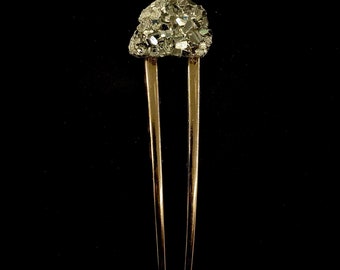 Pyrite Hair Fork, Gold Hair Fork, Fools Gold, Iron Pyrite, Pyrite Jewelry, Gold Bun Pin, Gold Hair Sticks, Gold Hair Pin, U Shaped Fork