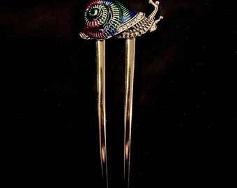 Rainbow Snail, Gold Snail, Snail Hair Fork, Snail Jewelry, Garden Snail, Gastropod, Insect Hair Fork, Bug Hair Fork, Hair Pin Bun Holder