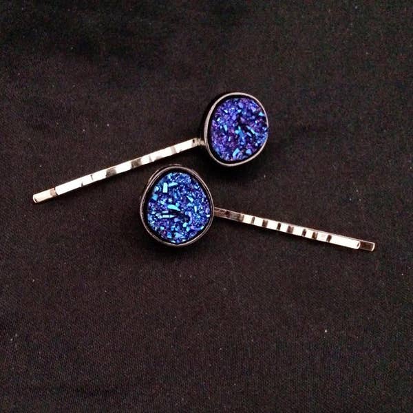 Druzy Stones, Bobby Pins, Hair Pins, Blue Purple, Blue Druse, Blue Hair Pins, Blue Bobby Pins, Something Blue, Blue Hair, Natural Stone