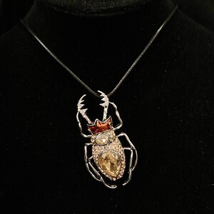 Orange Beetle, Beetle Necklace, Beetle Jewelry, Beetle Bun Pendant, Bug Necklace, Insect Pendant, Pincer Beetle, Insect Jewelry