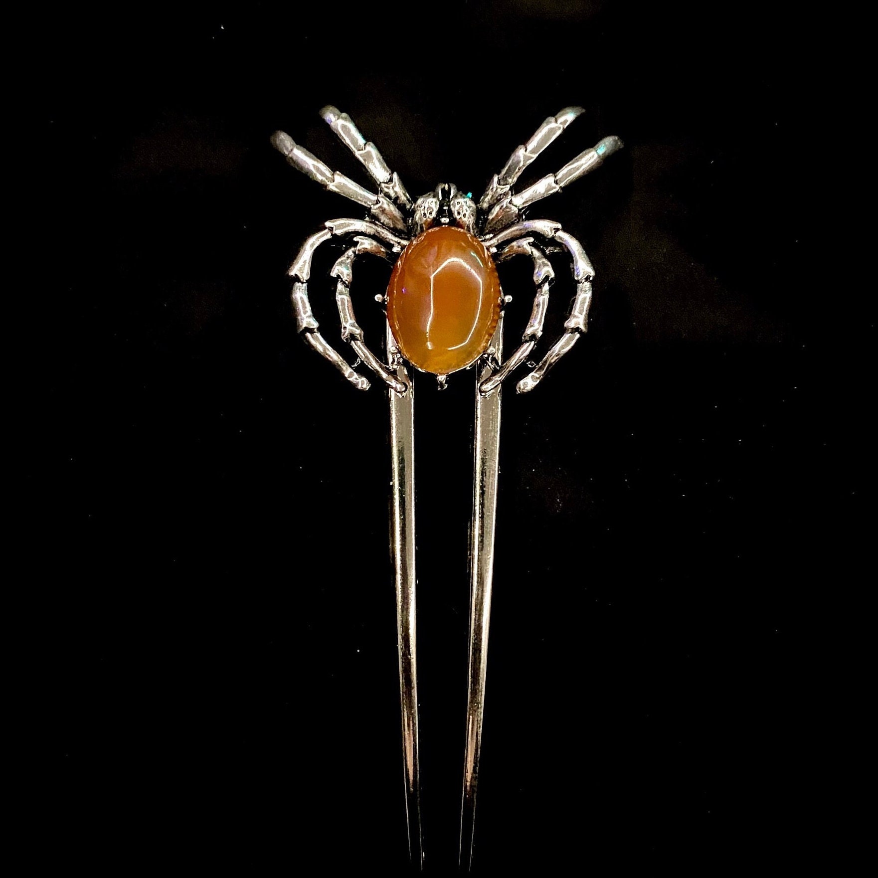 Spider Forks Agate Spider, Spider Hair Fork, Agate Hair Fork, Bun Holder, Silver ...