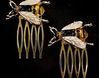 Bee Hair Combs, Insect Hair Combs, Enamel Bee, Yellow Bee, Black Yellow Bee, Honey Bee, Bumble Bee, Pair Of Hair Combs, Hair Accessories