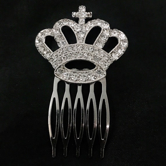 Vintage Rhinestone Silver Tiara Hair Comb Crown Vintage Crown Rhinestone Hair Comb Mini Tiara USA | eBay main image 3