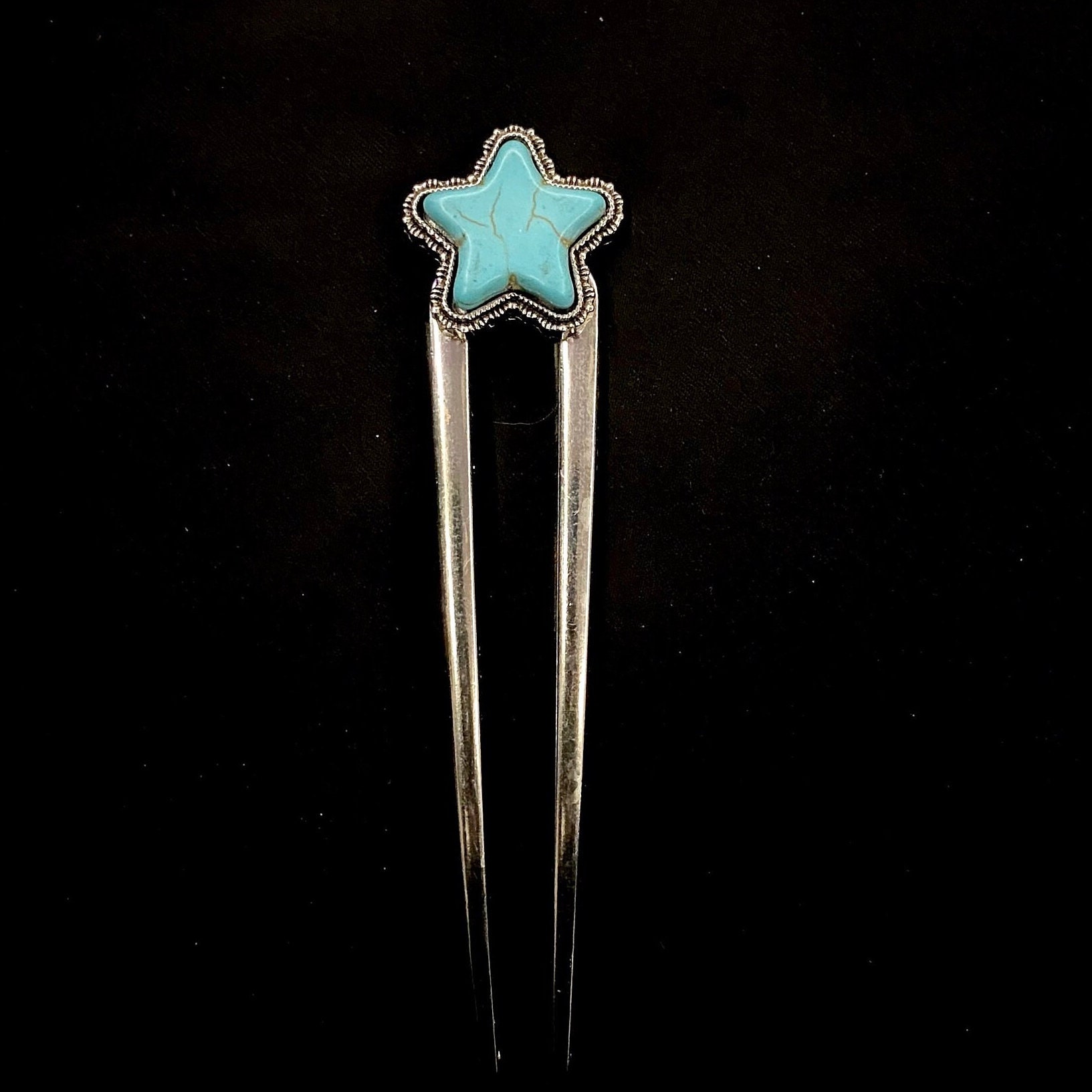 Turquoise Hair Fork, Turquoise Star, Turquoise Blue, Faux Turquoise, Silver Hair Fork, Something Blue, U Shaped Hair Fork, Star Hair Fork