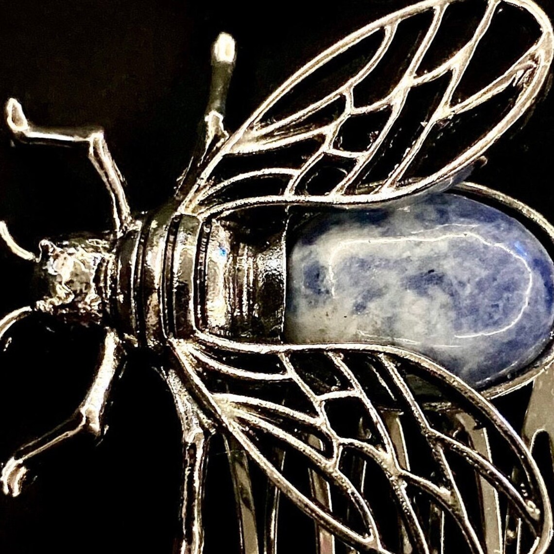 Bee Hair Comb, Blue Bee Hair Comb, Blue Spot Jasper, Insect Hair Comb ...