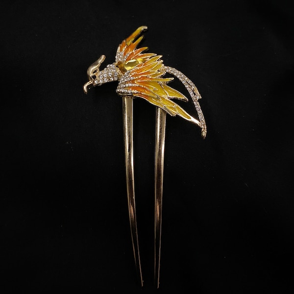 Bird Hair Fork, Phoenix Hair Fork, Rising Phoenix, Gold Phoenix, Gold Bird Hair Fork, Phoenix Jewelry, Rise From The Ashes, Yellow Gold