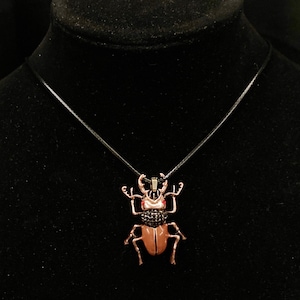 Brown Beetle, Beetle Necklace, Insect Necklace, Stag Beetle, Pinching Beetle, Pincer Beetle, Gold Beetle, Beetle Jewelry, Beetle Pendant