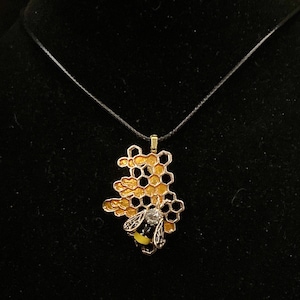 Bee Necklace, Honey Comb, Bee Hive, Yellow Bee, Black Yellow Bee, Honey Bee, Bumble Bee, Bee Pendant, Insect Pendant, Bee Jewelry