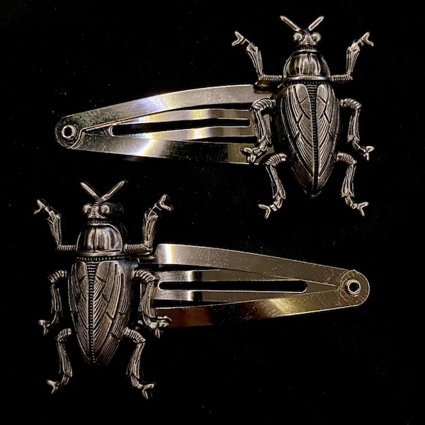 Cockroach Hair Clips, Contour Clips, Snap Metal Hair Clips, Entomology Barrettes, Silver Metal Cockroach Insect Hair Clips Insect Barrettes,