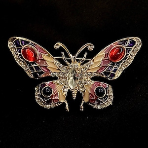 Borboleta vermelha, borboleta com joias, broche de borboleta, broche de borboleta, borboleta brilhante, borboleta vermelha, joias de borboleta, borboleta roxa