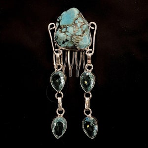 Turquoise Comb, Topaz Hair Comb, Faux Turquoise, Turquoise Hair Comb, Topaz Jewelry, Turquoise Hair, Silver Hair Comb, Something Blue