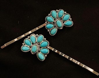 Turquoise Bobby Pins, Turquoise Hair, Flower Hair Pins, Blue Silver, Faux Turquoise, Turquoise Hair Pins, Something Blue, Wedding Hair