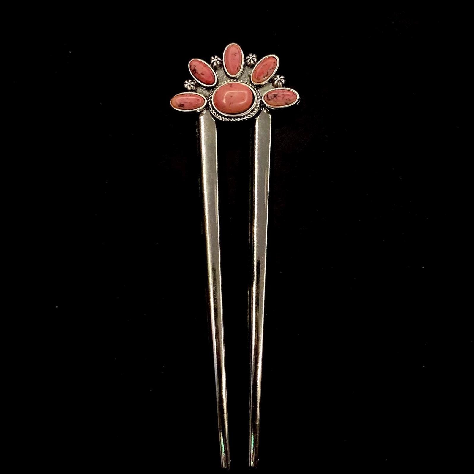 NEW! Howlite Hair Fork Natural Howlite (dyed) Hair Fork/u Shaped Blue Crystal Pin  main image 4
