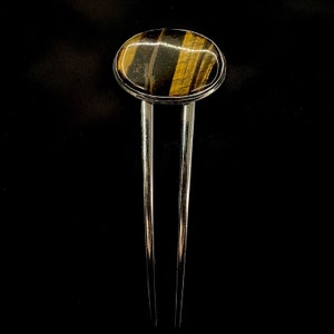 Tigers Eye Hair Fork, Tigers Eye Jewelry, Yellow Reddish Brown, U Shaped Hair Fork, Silver Hair Fork, Strength Self Confidence