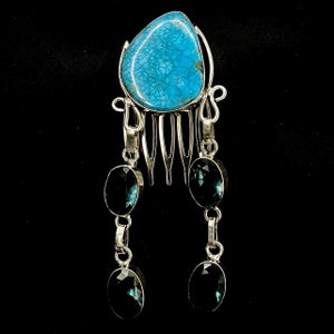 Turquoise Comb, Topaz Hair Comb, Tibetan Turquoise, Turquoise Hair Comb, Topaz Jewelry, Turquoise Hair, Silver Hair Comb, Something Blue