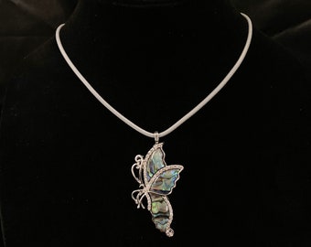 Abalone Pendant, Mother Of Pearl Butterfly, Butterfly Necklace, Butterfly Pendant, Bug Necklace, Insect Necklace, Abalone Butterfly