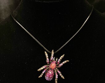 Spider Necklace, Purple Spider, Tarantula, Goth Necklace, Goth Pendant, Spider Pendant, Jeweled Spider, Pink Spider, Spider Jewelry