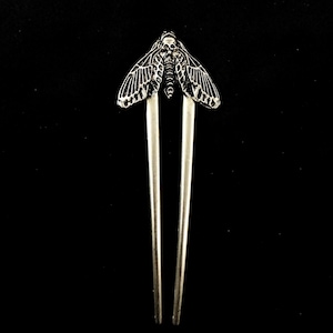 Silver Skull Moth Hair Fork: Deathshead Hair Jewelry Hair Pin Bun Holder