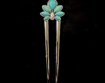 Turquoise Hair Fork, Turquoise Hair, Turquoise Blue, Faux Turquoise, Silver Hair Fork, Something Blue, U Shaped Hair Fork, Hair Pin Bun