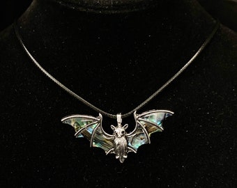 Bat Necklace, Abalone Bat, Bat Pendant, Goth Necklace, Gothic Necklace, Wing Necklace, Bat Wing, Vampire Jewelry, Bat Jewelry