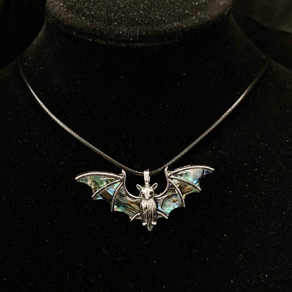 Bat Necklace, Abalone Bat, Bat Pendant, Goth Necklace, Gothic Necklace, Wing Necklace, Bat Wing, Vampire Jewelry, Bat Jewelry