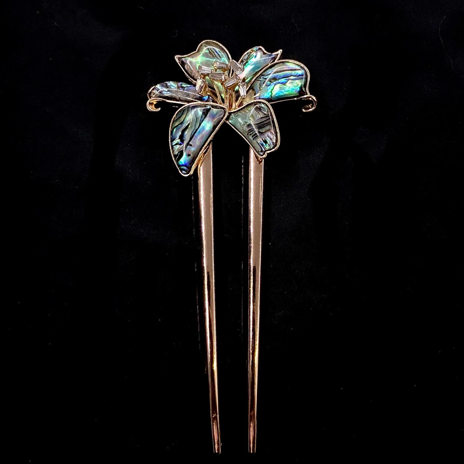 Vintage Brass Blue Enamel Hair Fork Floral Hair Pin Boho Statement Vintage Blue Hair Pin - Etsy main image 4