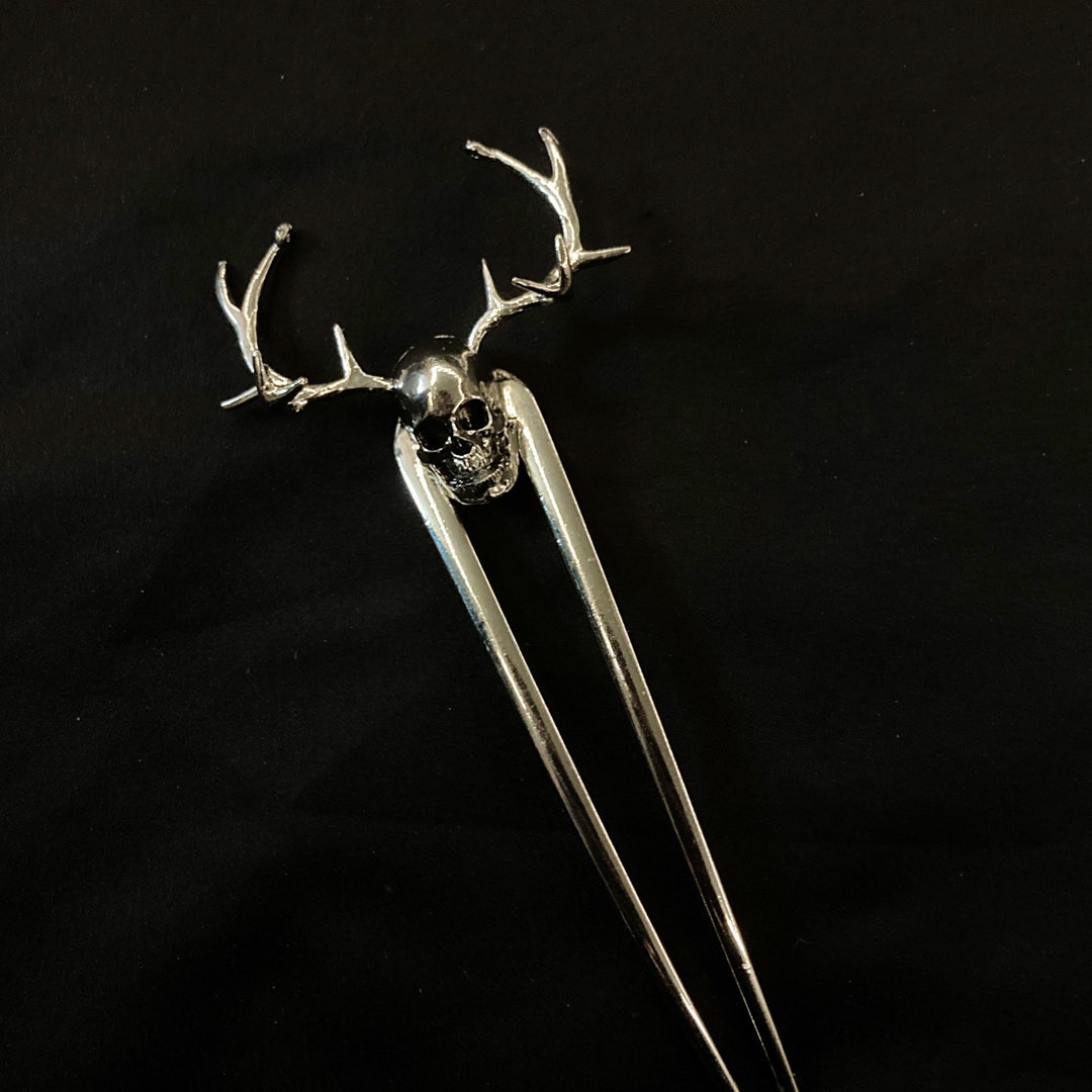Skull Fork, Skull Antlers, Skull Hair Fork, Antlers Hair Fork, Silver