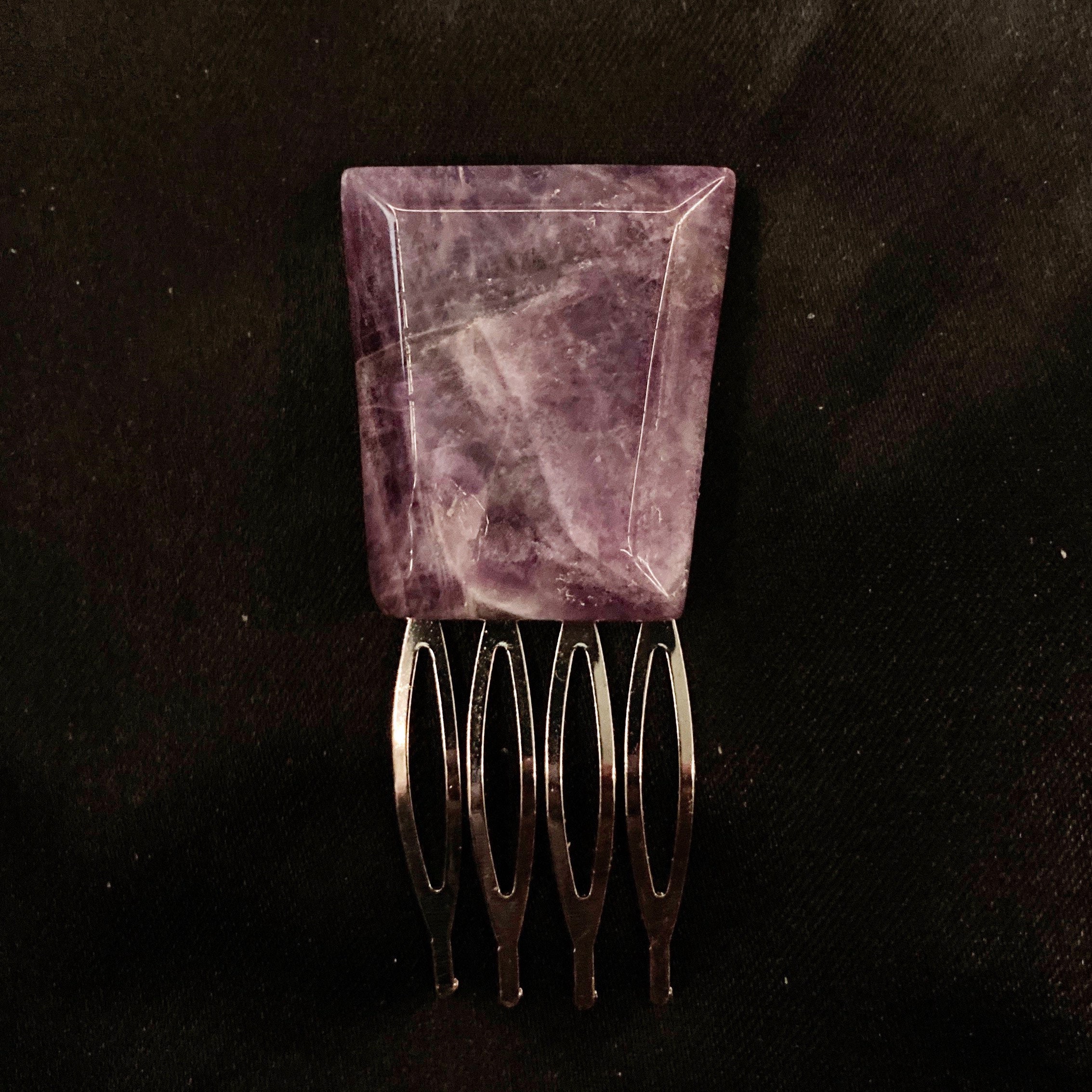 Amethyst Hair Comb, Trapezoid Amethyst, February Birth Stone  display picture 3