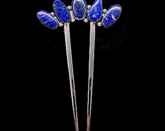 Extra Long Hair Fork, Lapis Lazuli Hair, Lapis Hair Fork, Lapis Lazuli Fork, Blue Stone, Semi-Precious, Something Blue, Semi-Precious