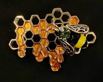 Bee Brooch, Honey Comb, Bee Hive, Yellow Bee, Black Yellow Bee, Honey Bee, Bumble Bee, Bee Pin, Insect Pin, Bee Jewelry