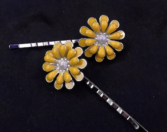 Set Of Hair Pins, Yellow Flowers, Flowers For Hair, Flower Bobby Pins, Yellow Hair Clips, Charming Hair Pins, Bobby Pins For Girls,